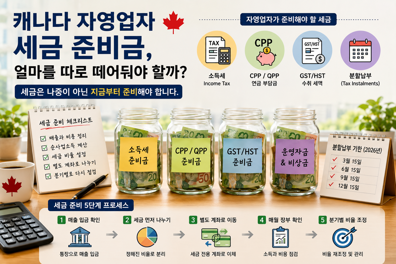 캐나다 자영업자 세금 준비금, 얼마를 따로 떼어둬야 할까?